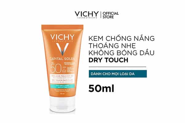 Kem chống nắng kiềm dầu cho da mụn Emulsion Vichy Dry Touch Face Fluid SPF 50+